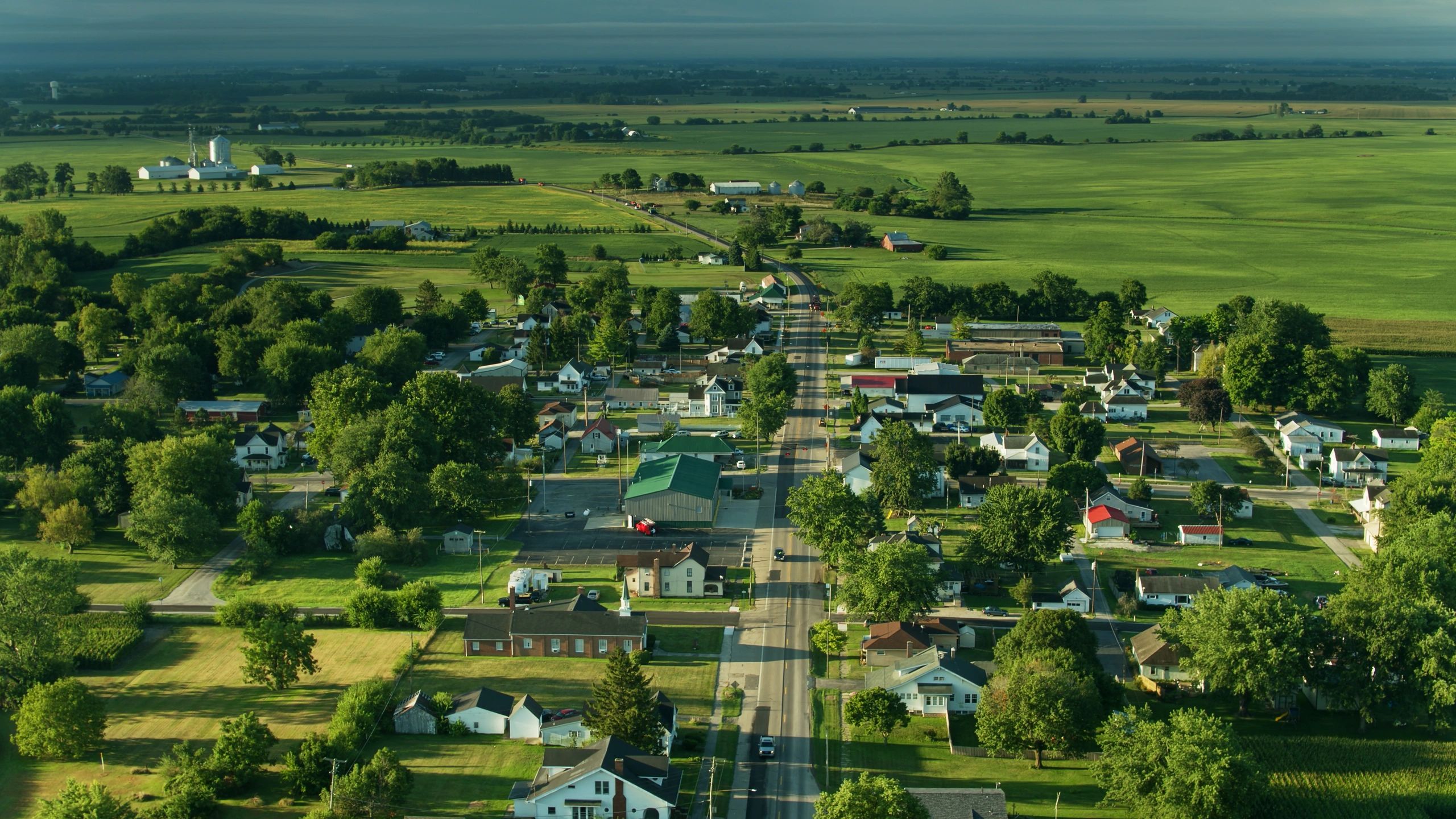 Aerial view of an American small town main street